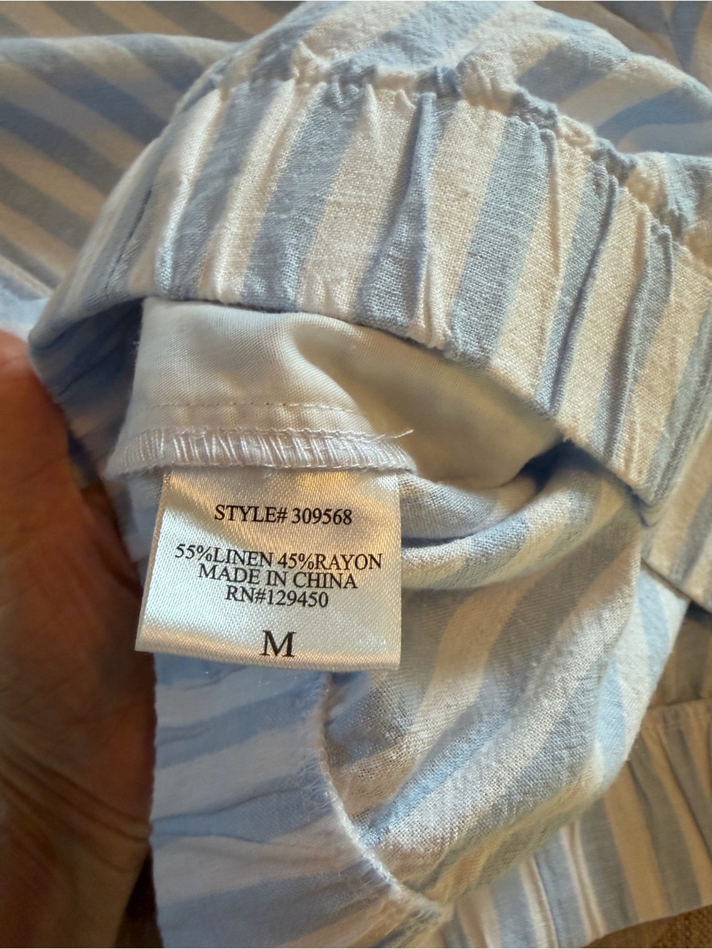 Coastal Comfort Blue White Striped Linen Blend Wide Leg Pants M - Picture 13 of 14